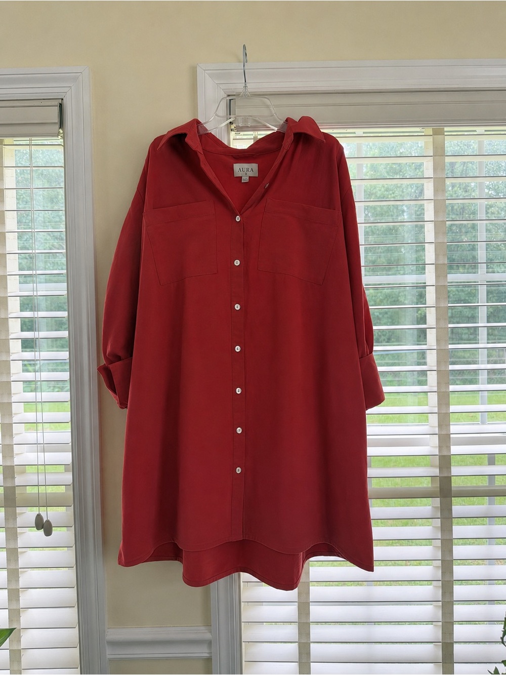 Aura BLong Sleeve Button-Front Shirt Dress